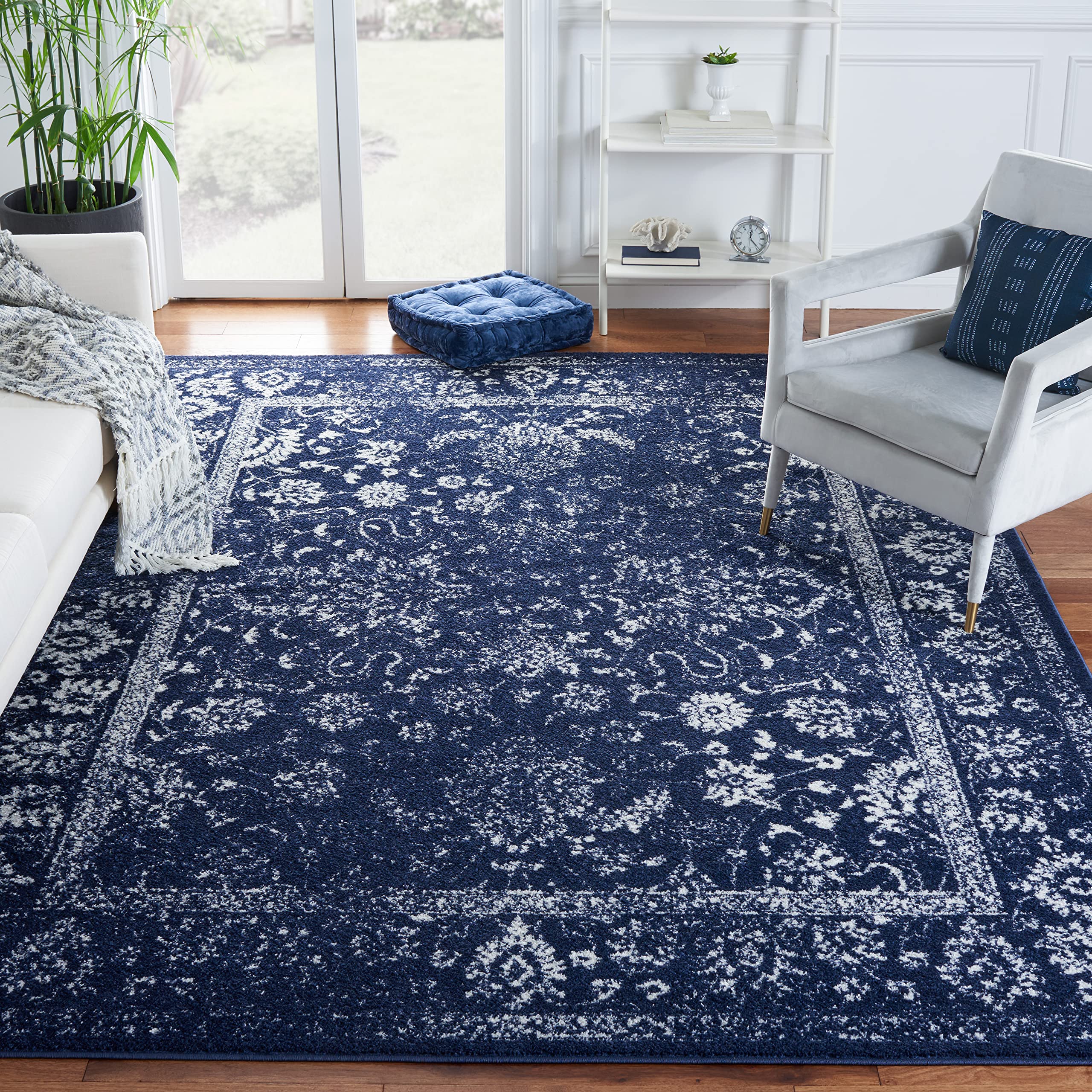 SAFAVIEH Adirondack Collection X-Large Area Rug - 11 x 15, Navy & Ivory, Oriental Distressed Design, Non-Shedding & Easy Care,