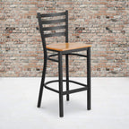 Flash Furniture HERCULES Series Black Ladder Back Metal Restaurant Barstool - Natural Wood Seat