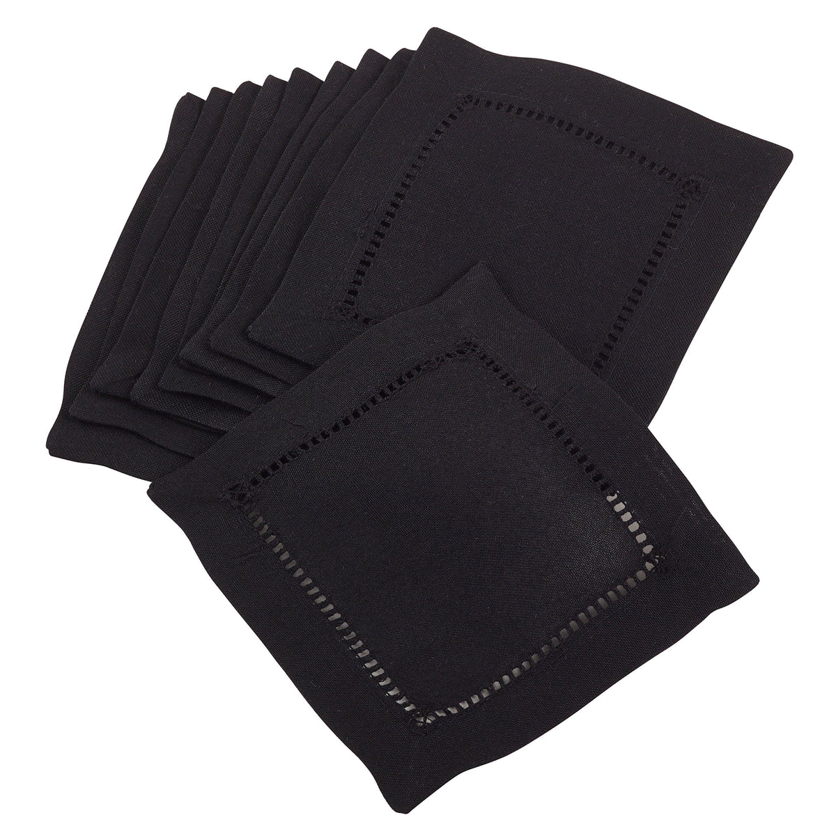 Saro Lifestyle Cocktail Napkin with Hemstitched Border (Set of 12), Black, 6'