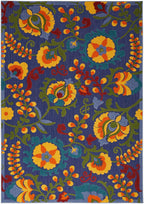 Nourison Aloha Indoor/Outdoor Modern Navy Multicolor 5'3' X 7'5' Area Rug, Easy Cleaning, Non Shedding, Bed Room, Living Room, Dining Room, Backyard, Deck, Patio (5X7)