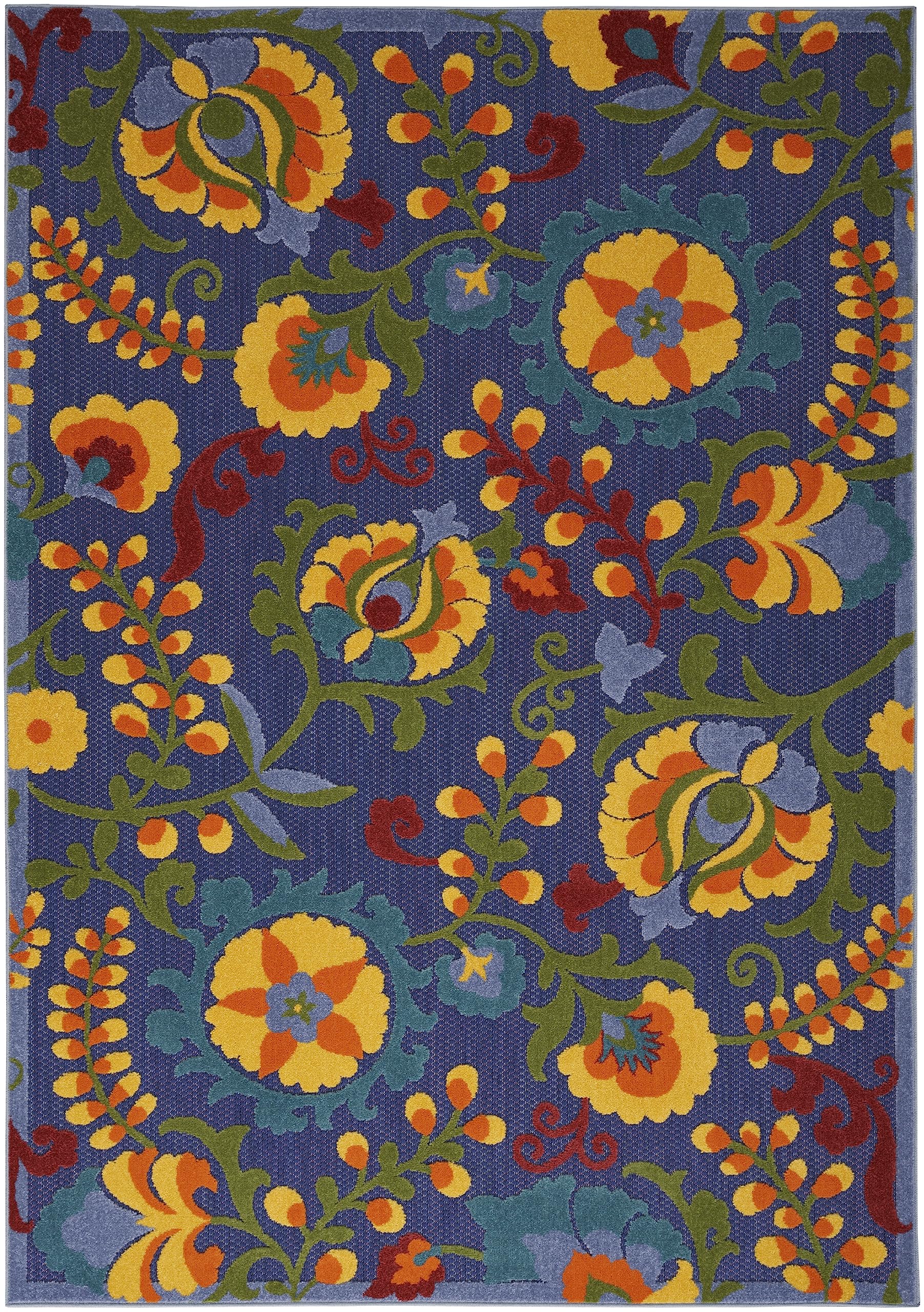 Nourison Aloha Indoor/Outdoor Modern Navy Multicolor 5'3' X 7'5' Area Rug, Easy Cleaning, Non Shedding, Bed Room, Living Room, Dining Room, Backyard, Deck, Patio (5X7)