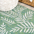 Jonathan Y Smb119G-210 Nevis Palm Frond Indoor Outdoor Area Rug, Coastal Casual Country & Floral Easy Cleaning,Bedroom,Kitchen,Backyard,Patio,Non Shedding, Cream/Green, 2 X 10