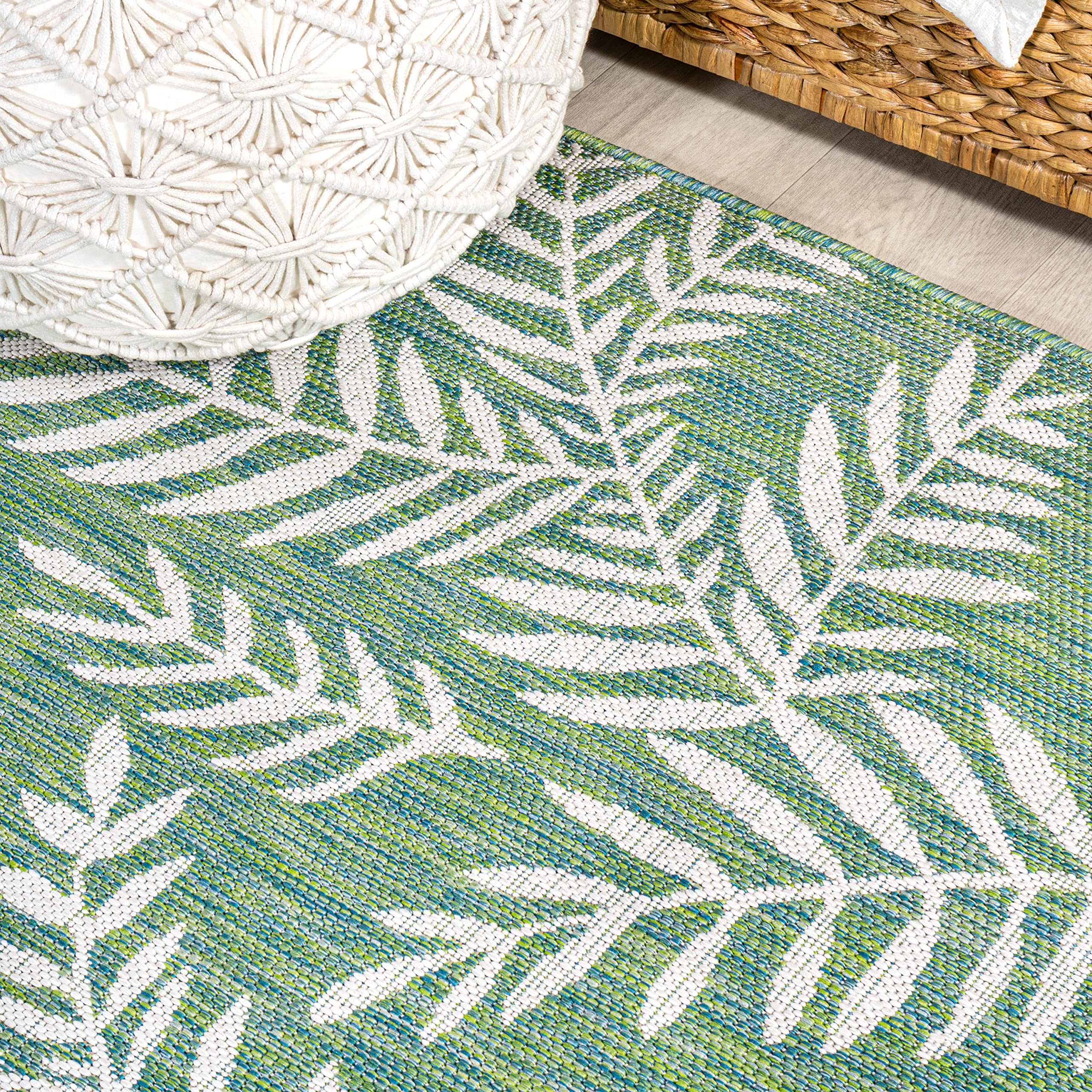 Jonathan Y Smb119G-210 Nevis Palm Frond Indoor Outdoor Area Rug, Coastal Casual Country & Floral Easy Cleaning,Bedroom,Kitchen,Backyard,Patio,Non Shedding, Cream/Green, 2 X 10