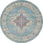 Nourison Passion Light Blue 4' X Round Area Rug, Boho, Traditional, Easy Cleaning, Non Shedding, Bed Room, Living Room, Hallway, (4' Round)