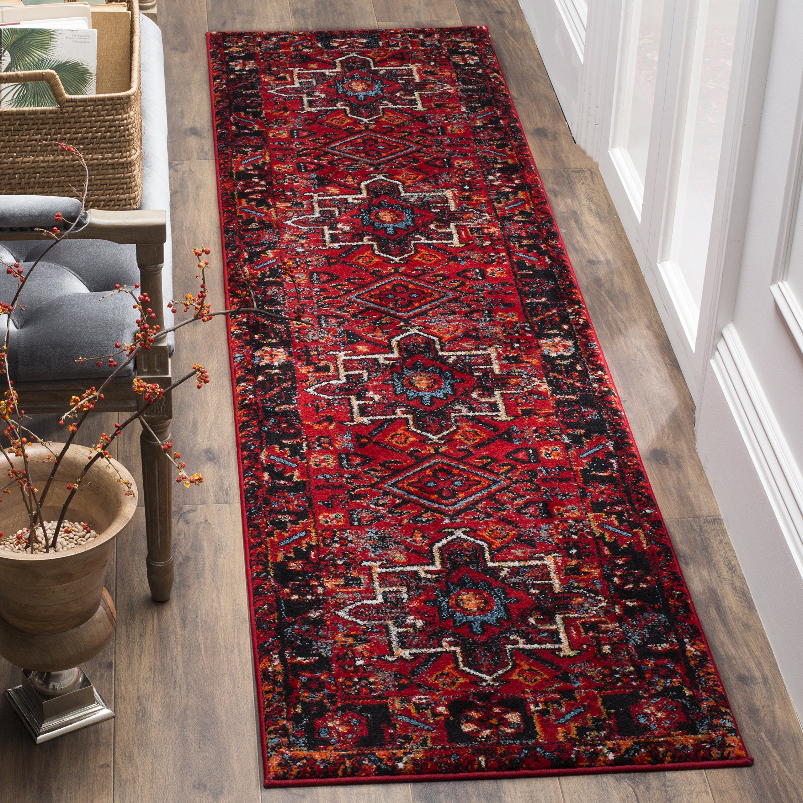 SAFAVIEH Vintage Hamadan Collection Runner Rug - 23 x 20, Red & Multi, Oriental Traditional Persian Design, Non-Shedding & Eas