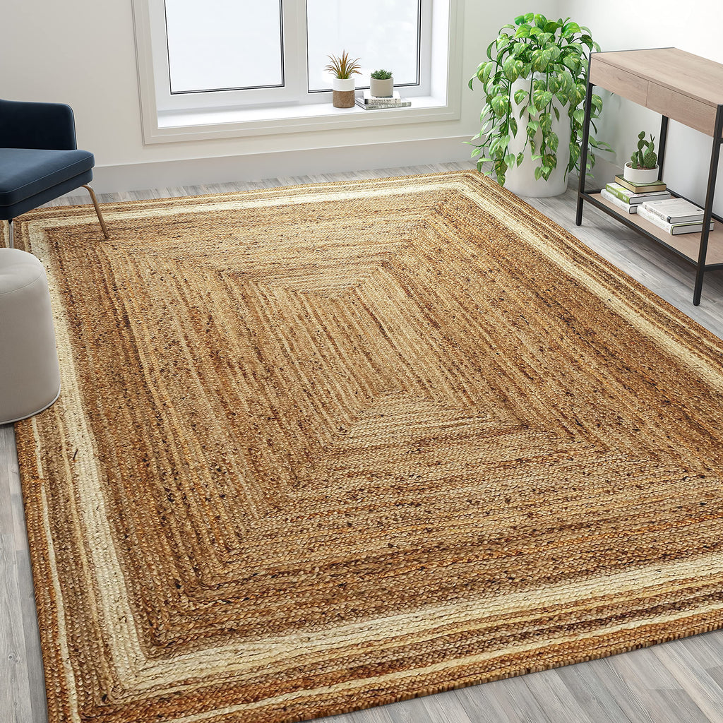 Flash Furniture Prima Natural Fiber Jute Area Rug 8' X 10' - Braided Indoor Jute Rug - Natural Area Rugs