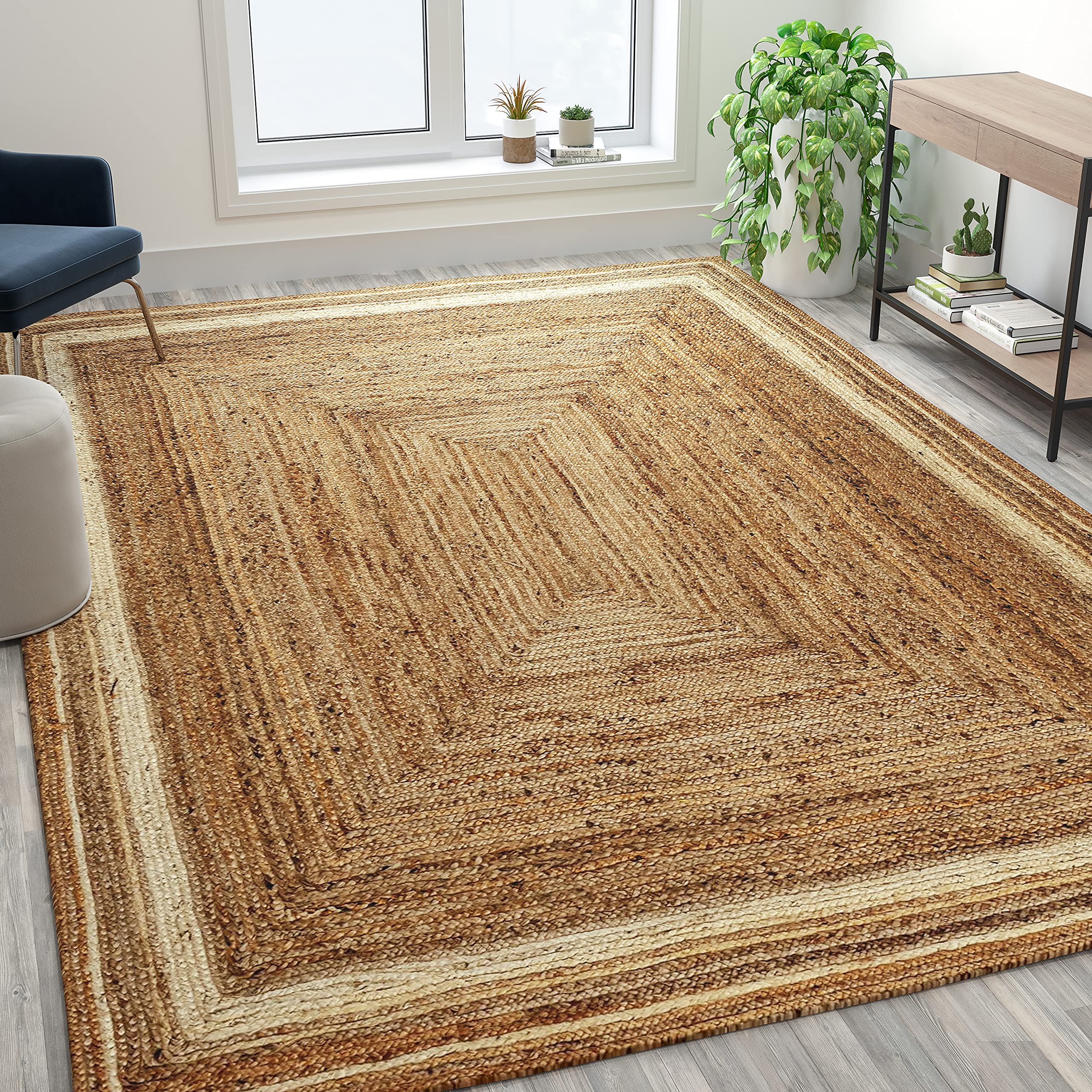 Flash Furniture Prima Natural Fiber Jute Area Rug 8' X 10' - Braided Indoor Jute Rug - Natural Area Rugs
