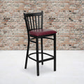 2 Pk. Black Vertical Back Metal Restaurant Barstool - Burgundy Vinyl Seat