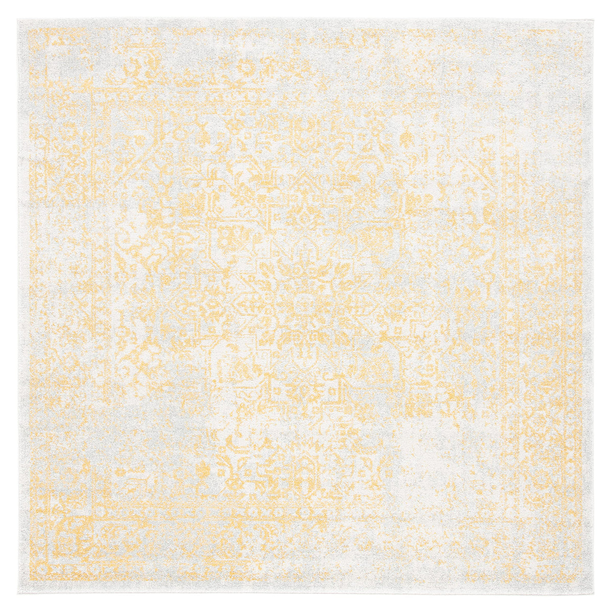 SAFAVIEH Evoke Collection Accent Rug - 3 Square, Ivory & Gold, Distressed Design, Non-Shedding & Easy Care, Ideal for High Traf