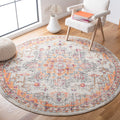 SAFAVIEH Madison Collection Area Rug - 67 Round, Beige & Orange, Boho Chic Medallion Distressed Design, Non-Shedding & Easy Car