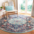 SAFAVIEH Madison Collection Area Rug - 5 Round, Black & Teal, Boho Chic Medallion Distressed Design, Non-Shedding & Easy Care, 