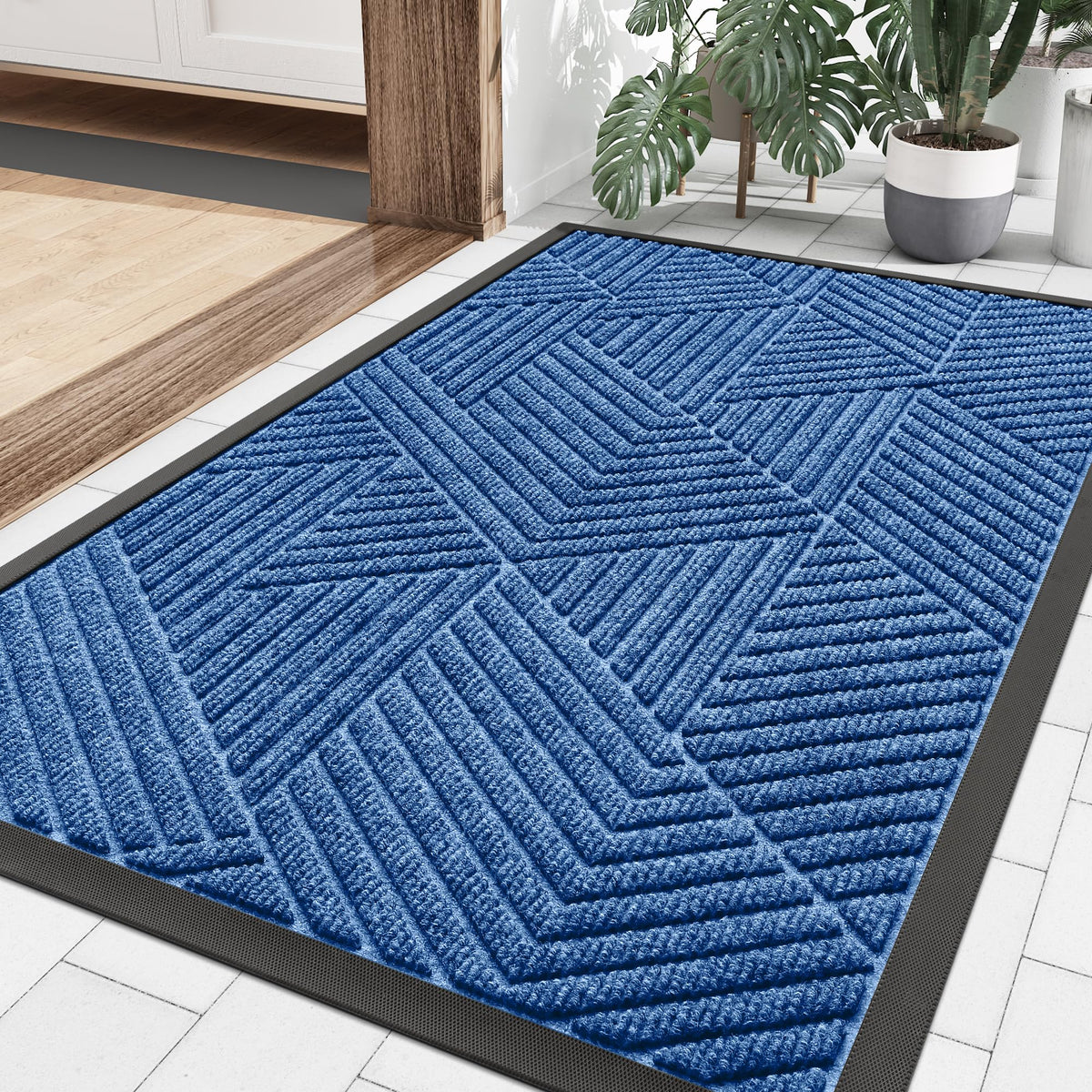 Smiry Front Door Mat Outside Entrance, Heavy Duty Sturdy Natural Rubber Doormat, Trap Dirt And Moisture, Easy Clean Low Profile Welcome Floor Mats For Indoor Outdoor Entry, 29.5X17 Inch, Blue