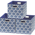 Simple Houseware 3 Pack 13 Printing Fabric Cubic Storage Bin with Handles, Steel Blue