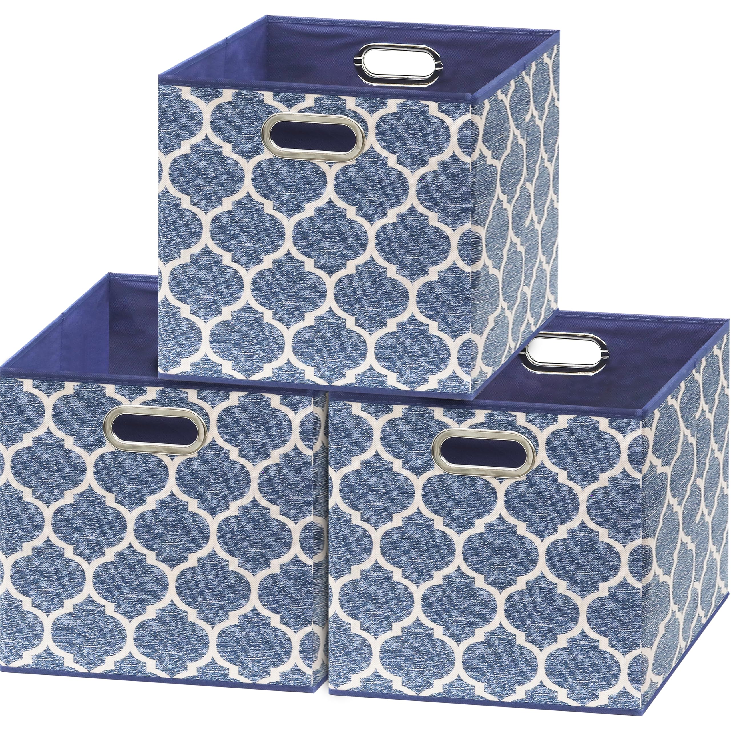 Simple Houseware 3 Pack 13 Printing Fabric Cubic Storage Bin with Handles, Steel Blue