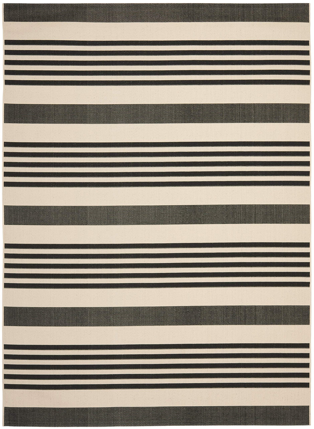 Safavieh Courtyard Collection Area Rug - 9' X 12', Black & Bone, Stripe Design, Non-Shedding & Easy Care, Indoor/Outdoor & Washa