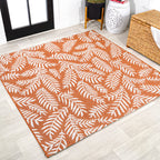 Jonathan Y Smb119E-5Sq Nevis Palm Frond Indoor Outdoor Area Rug, Coastal Casual Country & Floral Easy Cleaning,Bedroom,Kitchen,Backyard,Patio,Non Shedding, Orange/Cream, 5' Square
