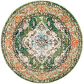 SAFAVIEH Monaco Collection Area Rug - 88 Round, Forest Green & Light Blue, Medallion Distressed Design, Non-Shedding & Easy Car