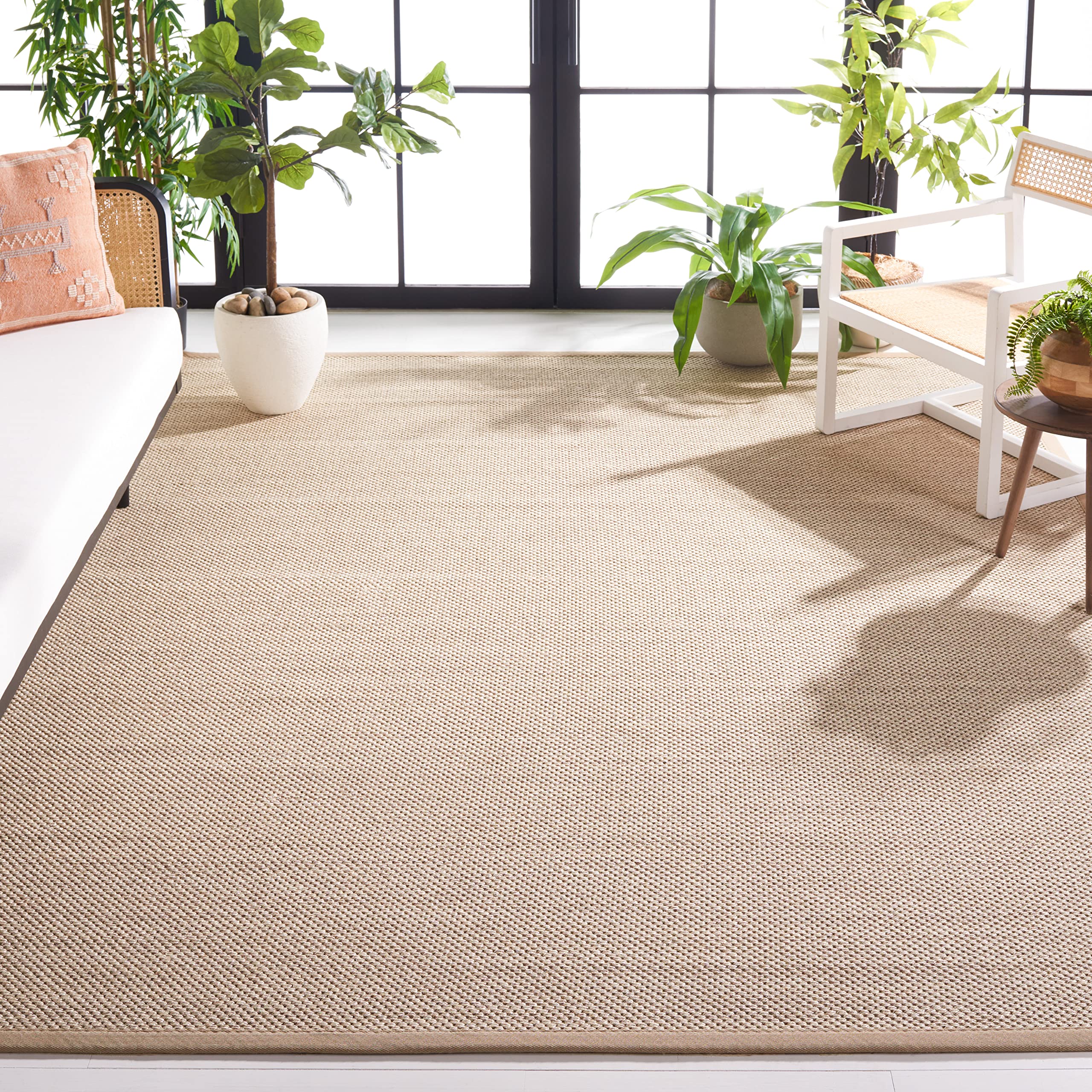 SAFAVIEH Natural Fiber Collection Area Rug - 6 Square, Marble & Linen, Border Sisal Design, Easy Care, Ideal for High Traffic A
