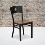 Flash Furniture HERCULES Series Black Circle Back Metal Restaurant Chair - Cherry Wood Seat