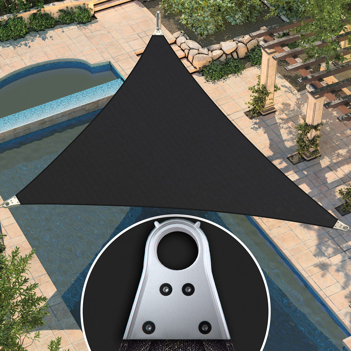 Amgo 20' X 38' X 42.94' Black Triangle Super Ring Sun Shade Sail Order To Make Upf50+ Agsrt Canopy Awning Shades For Patio, 98%