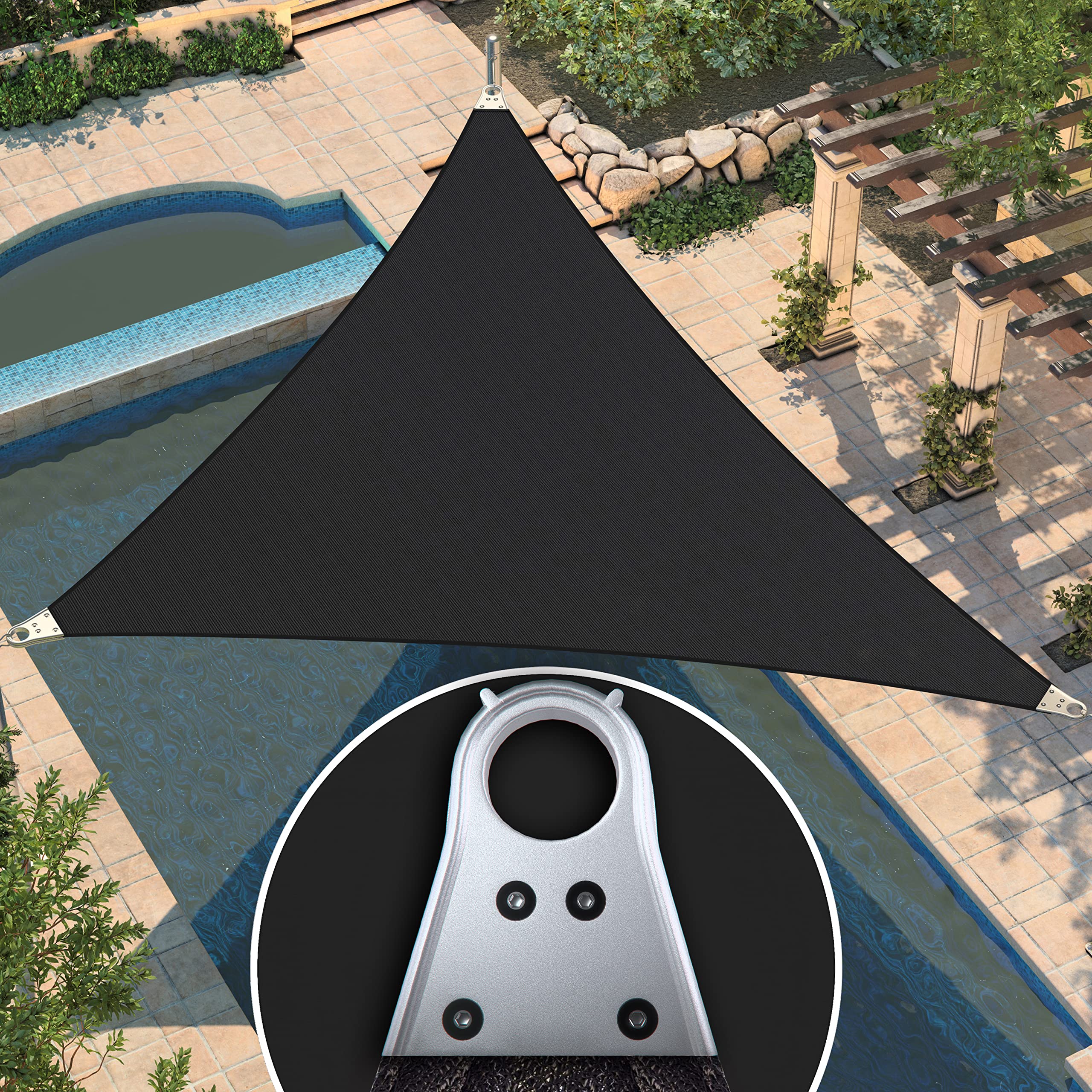 Amgo 34' X 37' X 50.25' Black Triangle Super Ring Sun Shade Sail Order To Make Upf50+ Agsrt Canopy Awning Shades For Patio, 98%