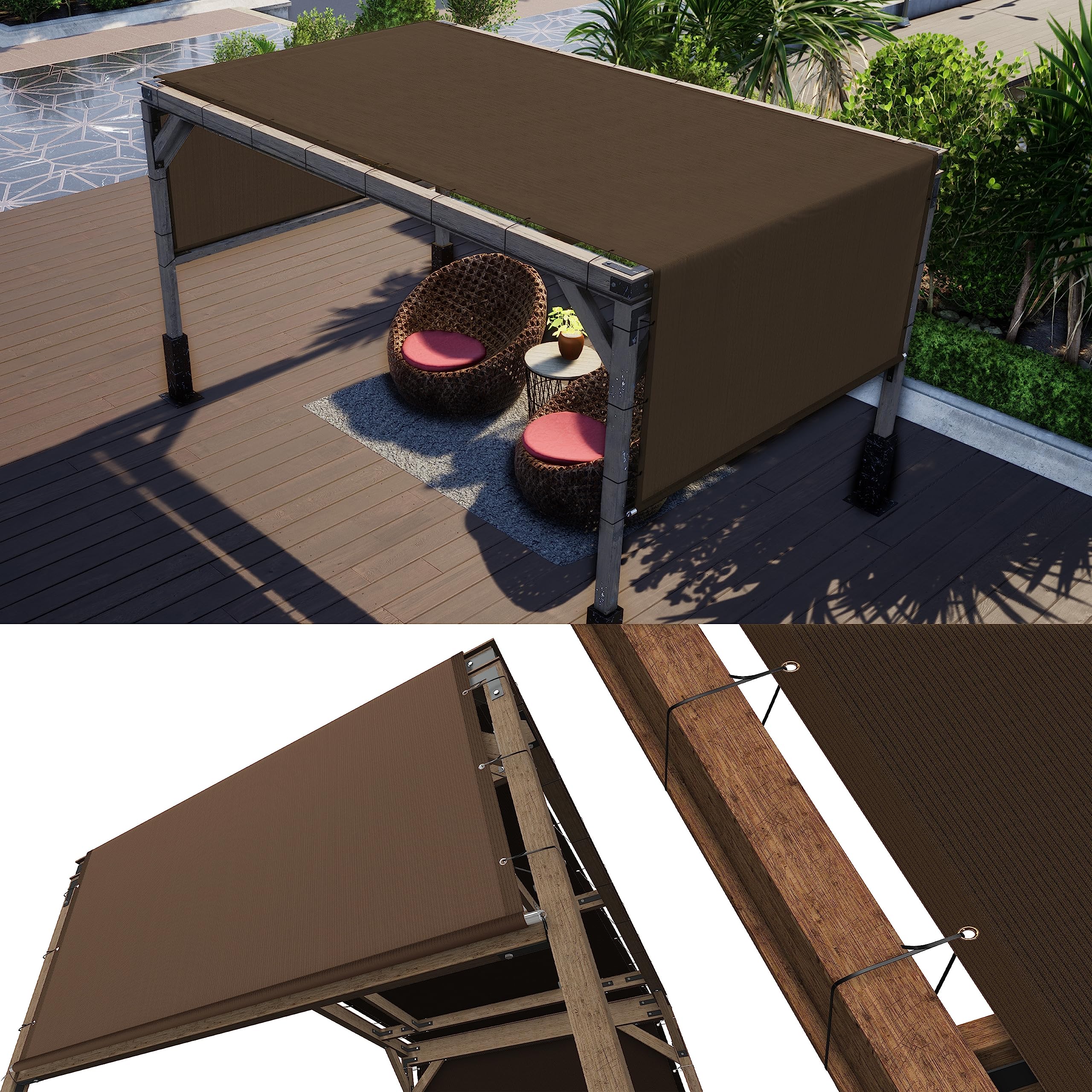 Colourtree 5' W X 7' L Brown Pergola Sun Shade Canopy Replacement Cover Upf50, Commercial Grade 260 Gsm Cloth For Outdoor Patio,