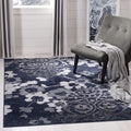 SAFAVIEH Adirondack Collection Area Rug - 51 x 76, Navy & Silver, Floral Glam Damask Distressed Design, Non-Shedding & Easy Ca