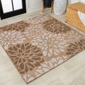 JONATHAN Y SMB110I-3SQ Zinnia Modern Floral Textured Weave Brown/Cream 3 Square Indoor/Outdoor Area Rug, Pet Friendly, Non-Shed