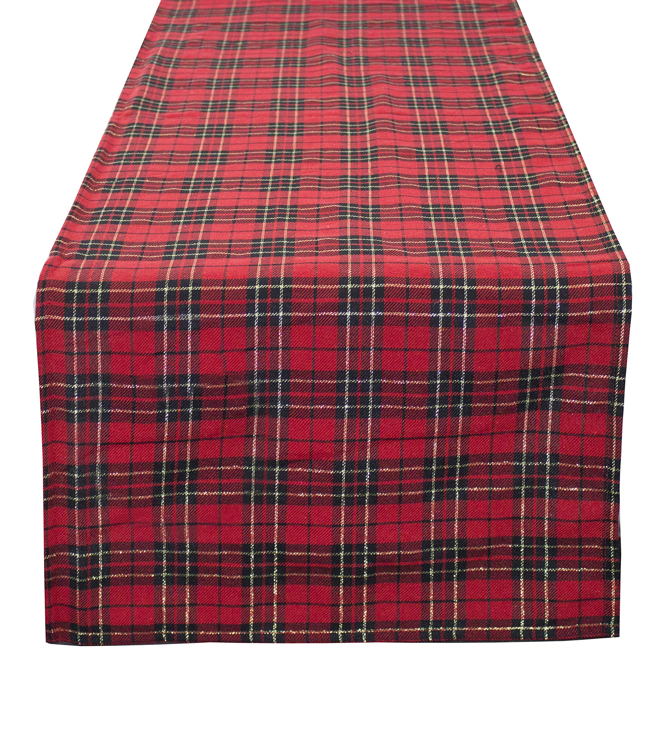 Fennco Styles Holiday Tartan Plaid Dazzle Christmas Decorative Table Runner 16 W X 54 L - Red Table Cover for Winter Holidays, H