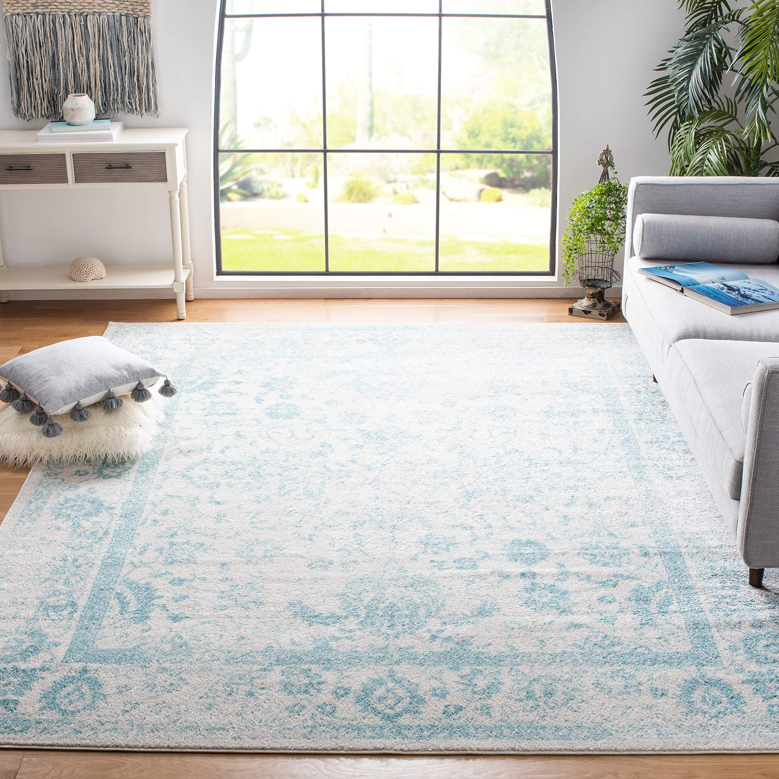 SAFAVIEH Adirondack Collection Area Rug - 8 x 10, Ivory & Light Blue, Oriental Distressed Design, Non-Shedding & Easy Care, Id