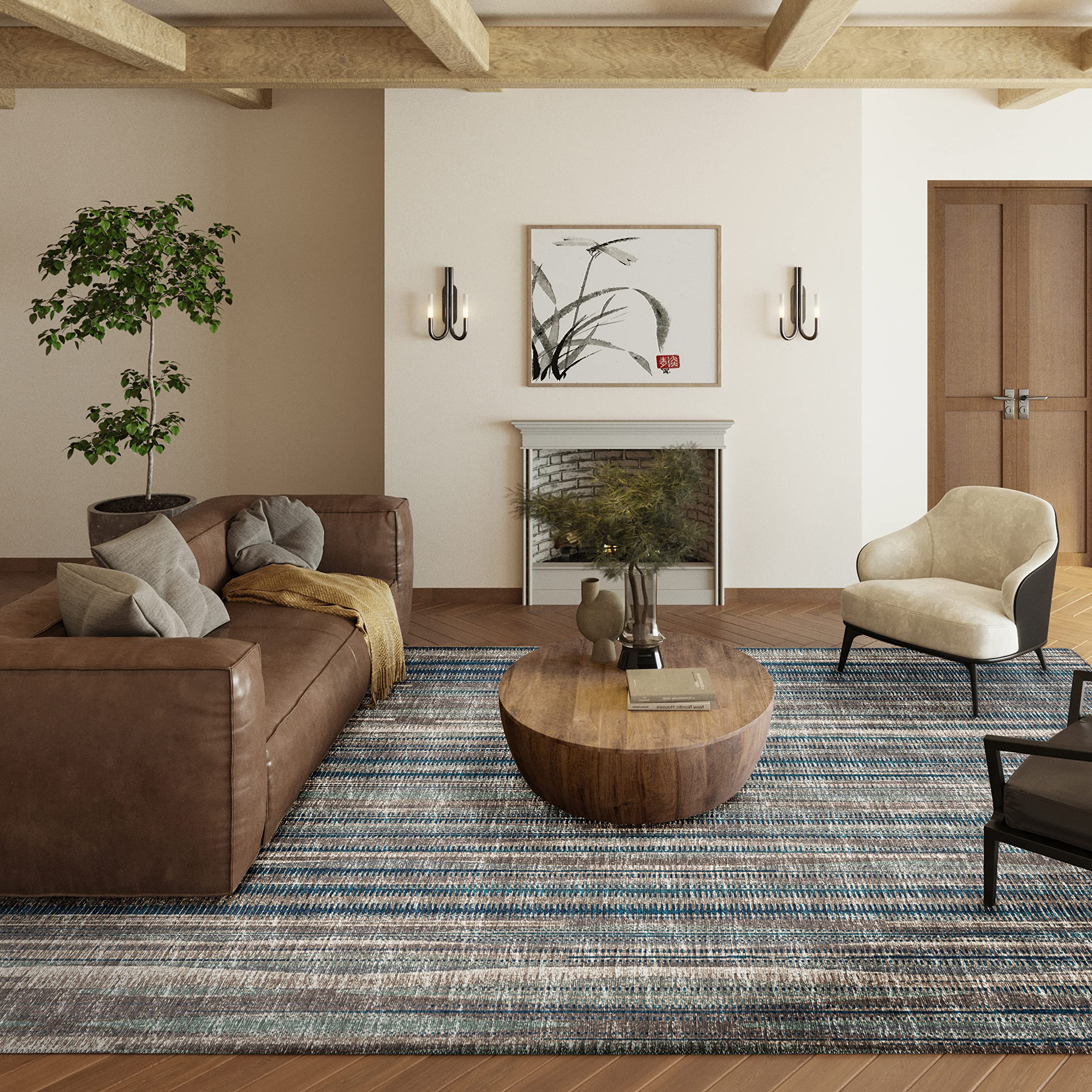 Addison Rugs Waverly 5' X 7'6" Awa31 Earth Indoor Outdoor Area Rug, Stain Resistant, Machine Washable, Non Shedding, Bedroom, Living Room, Dining Room, Kitchen Rug