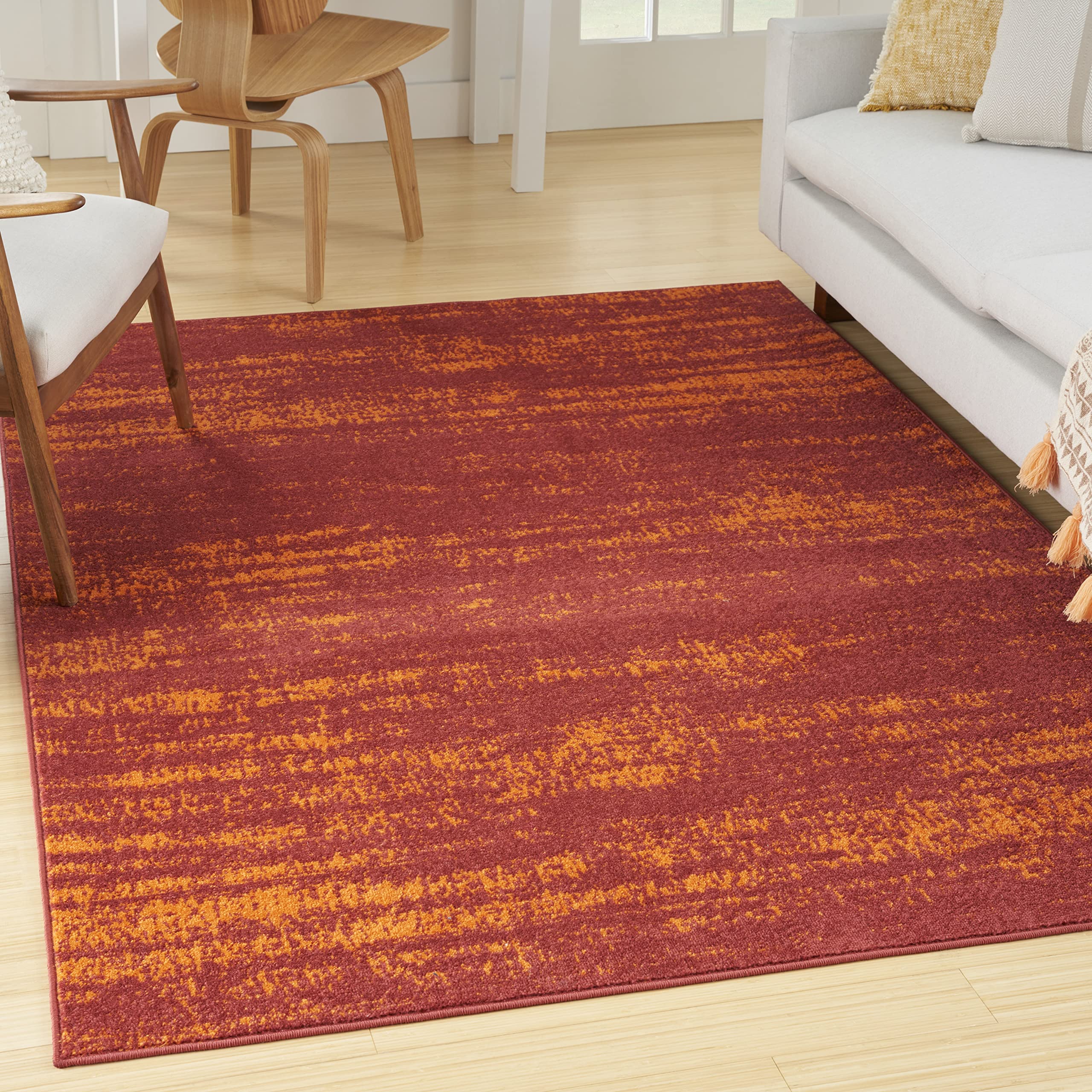 Nourison Essentials Indoor/Outdoor Solid Abstract Red 6' X 9' Area Rug, Easy Cleaning, Non Shedding, Bed Room, Living Room, Dining Room, Backyard, Deck, Patio (6X9)