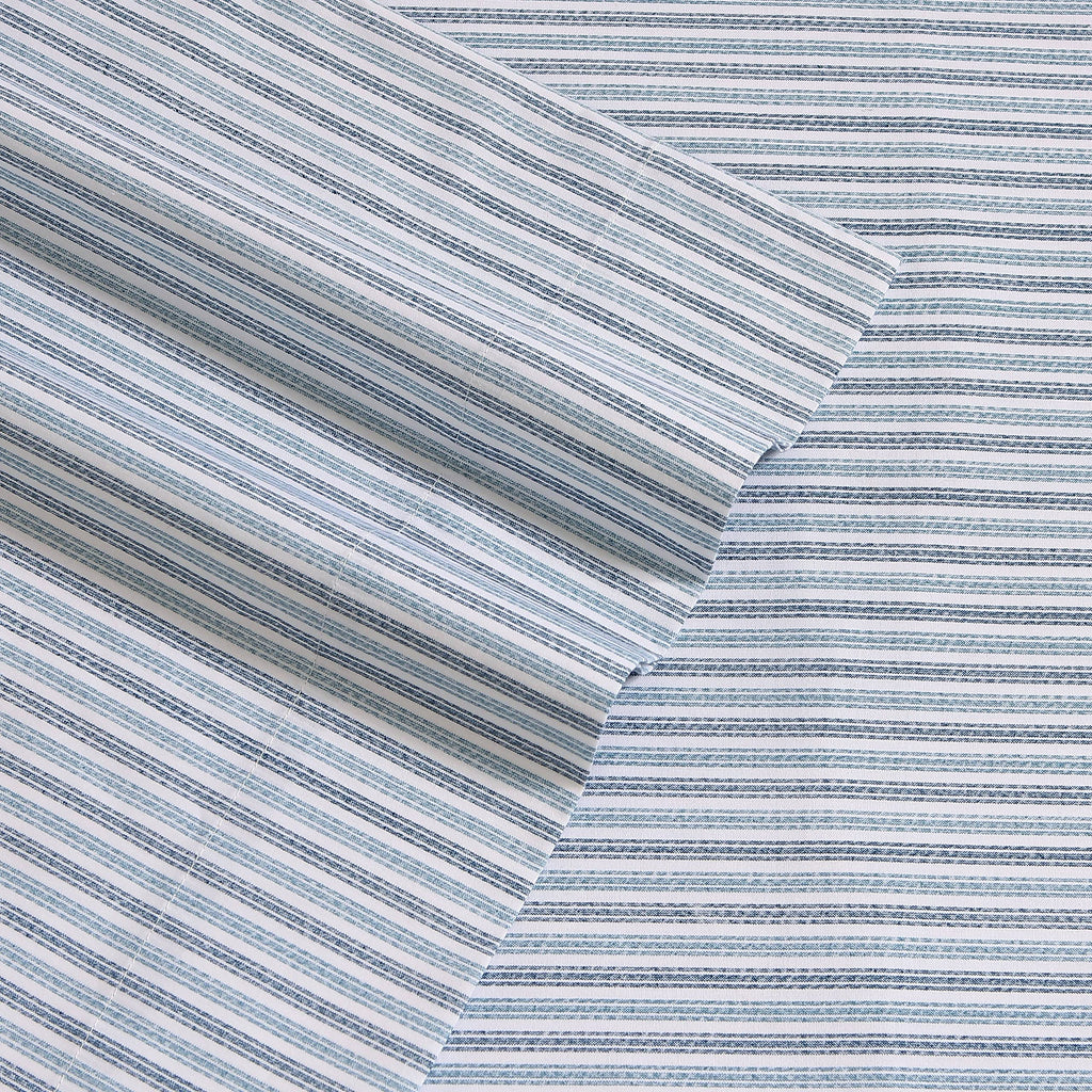 Eddie Bauer Home Sheets Cotton Percale Bedding Set, Crisp & Cool, Stylish Home Decor, King, Ticking Stripe Blue/White