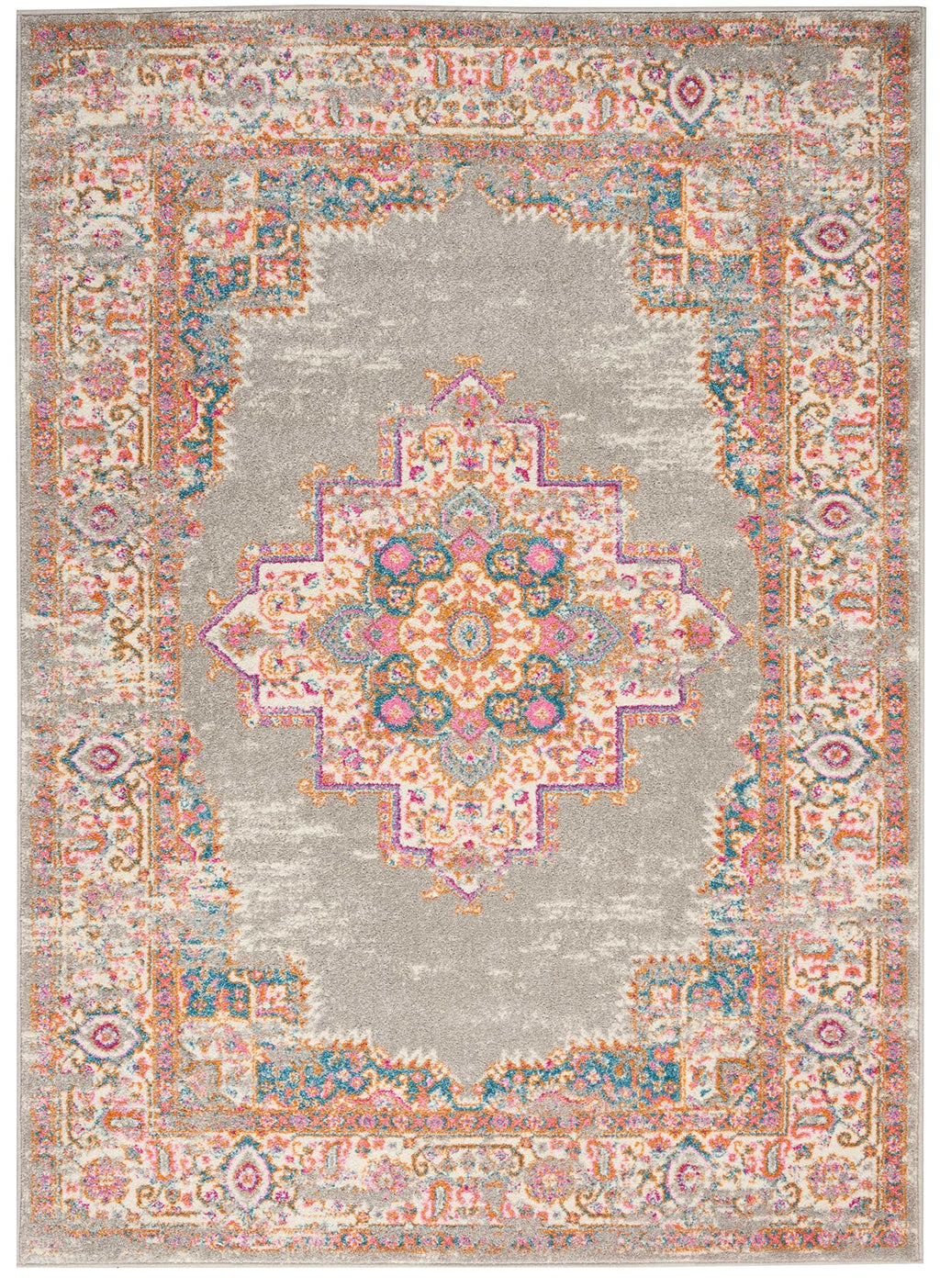 Nourison Passion Grey 5'3' X 7'3' Area Rug, Boho, Traditional, Easy Cleaning, Non Shedding, Bed Room, Living Room, Hallway, (5' X 7')