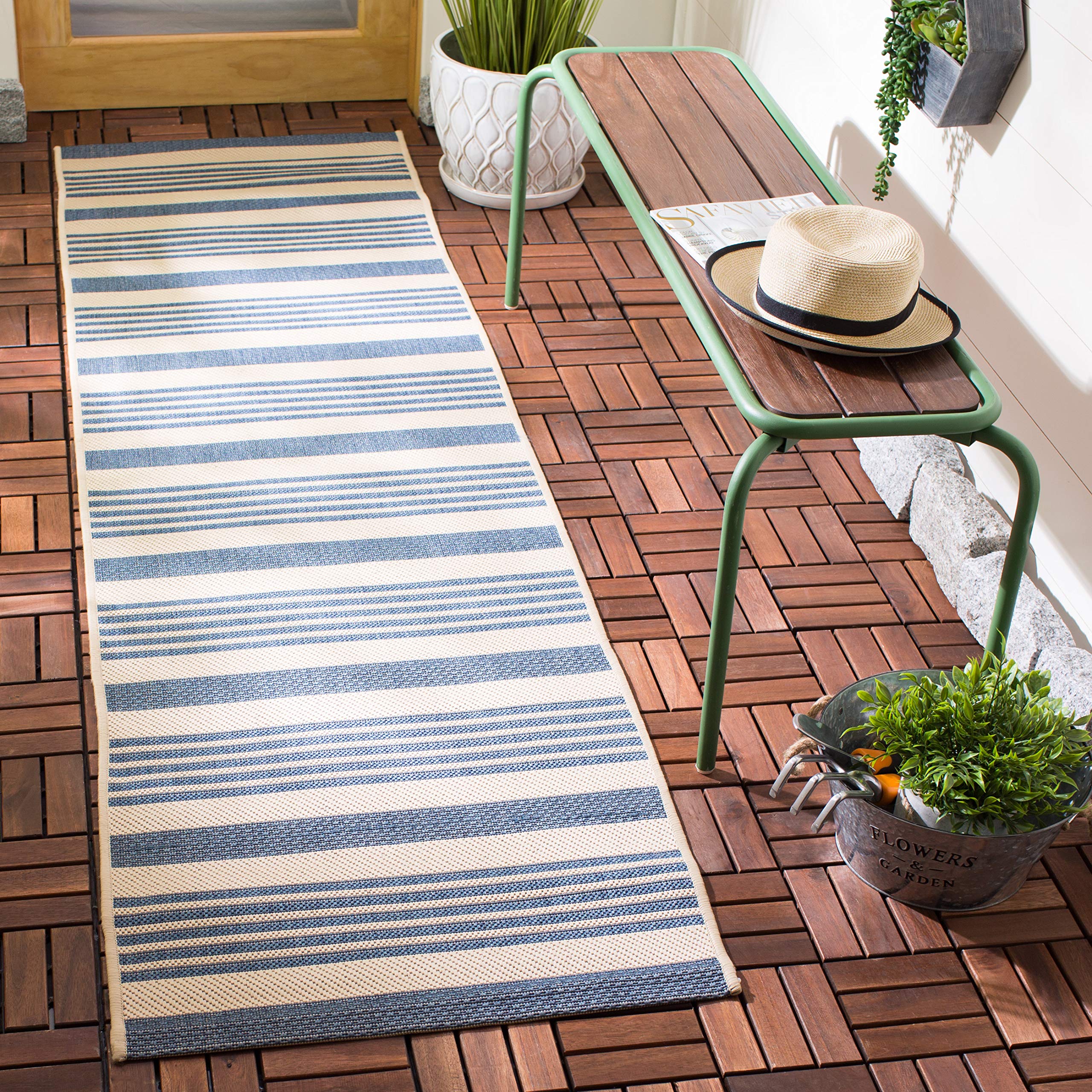 Safavieh Courtyard Collection Runner Rug - 2'3' X 16', Beige & Blue, Non-Shedding & Easy Care, Indoor/Outdoor & Washable-Ideal F