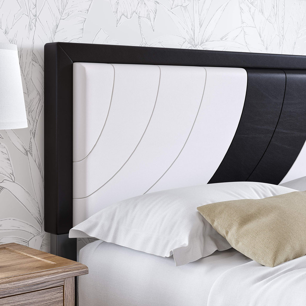 Boyd Sleep Bree Upholstered Platform Bed with Headboard and Durable Mattress Foundation with Strong 14 Wood Slat Supports, No BoxSpring Required: Full, White/Black