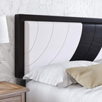 Boyd Sleep Bree Upholstered Platform Bed with Headboard and Durable Mattress Foundation with Strong 14 Wood Slat Supports, No BoxSpring Required: Full, White/Black