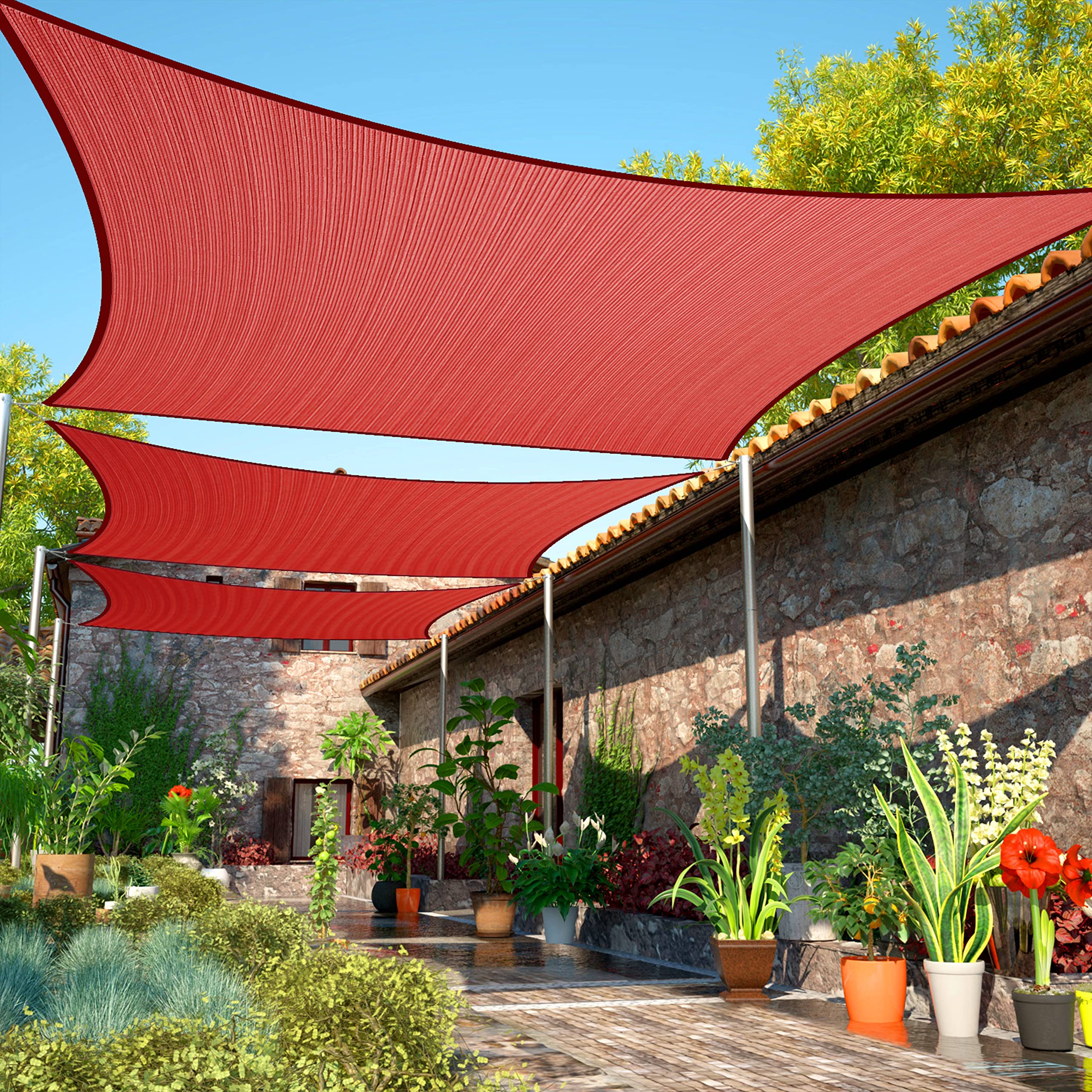 Shademart 8' X 11' Red Sun Shade Sail Upf50 Rectangle Smtaps16 Canopy Fabric Cloth Screen, Water And Air Permeable & Uv Resistan