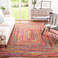 SAFAVIEH Cape Cod Collection Area Rug - 6 x 9, Red & Multi, Handmade Boho Braided Jute & Cotton, Ideal for High Traffic Areas 