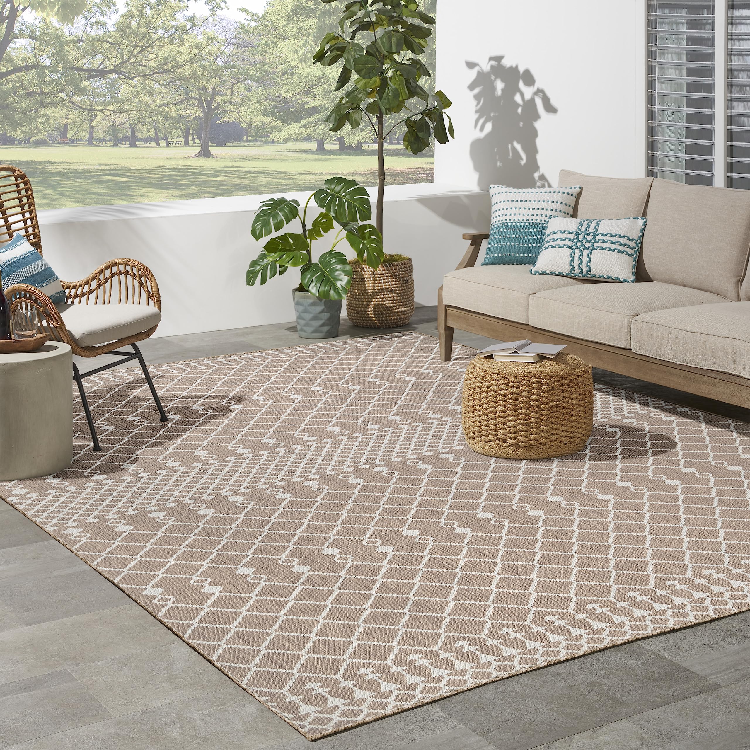 Nourison Positano Indoor/Outdoor Beige 8' X 10' Area Rug, Easy Cleaning, Non Shedding, Bed Room, Living Room, Dining Room, Backyard, Deck, Patio (8X10)