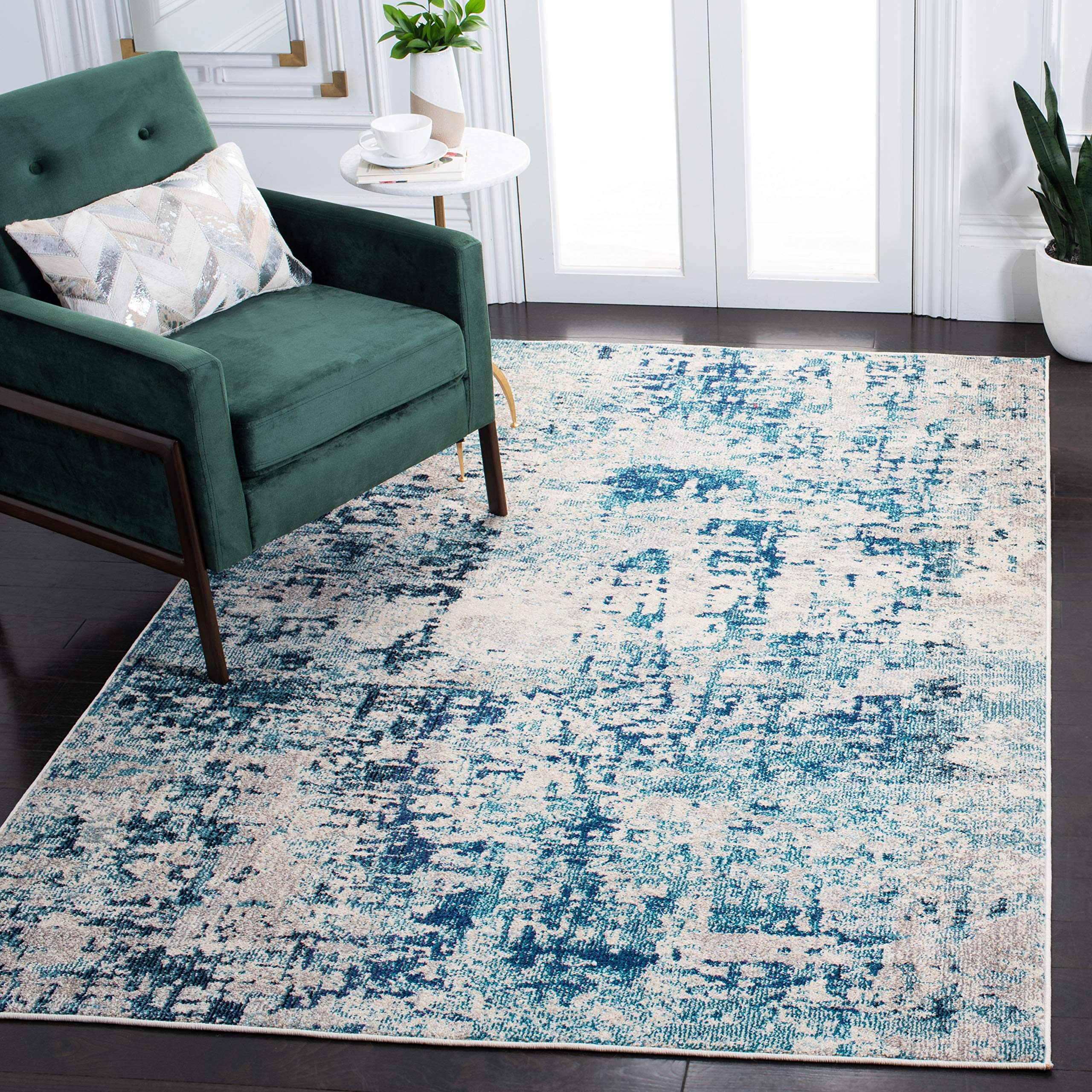 SAFAVIEH Madison Collection 9 x 12 IvoryTurquoise MAD471A Modern Abstract Non-Shedding Living Room Bedroom Area Rug