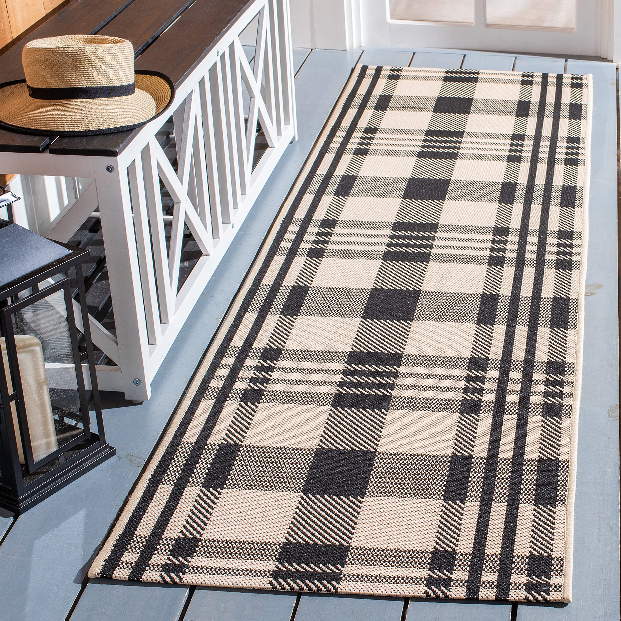 SAFAVIEH Courtyard Collection 23 x 12 Black/Bone CY6201 Plaid Indoor/ Outside Waterproof Easy cleansingPatio Backyard Mudroom 