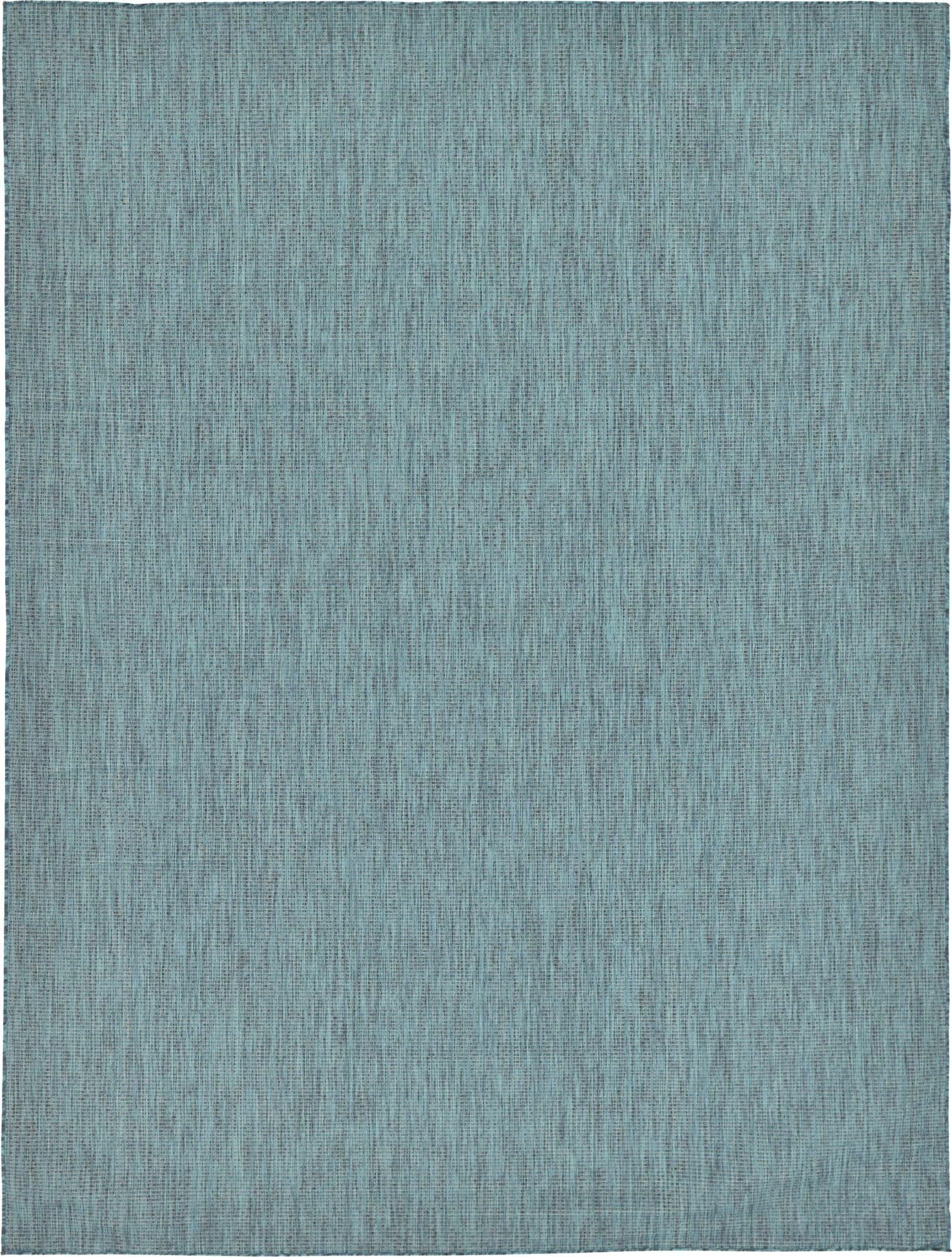 Unique Loom Collection Casual Transitional Solid Heathered Indoor/Outdoor Flatweave Area Rug (9' X 12' Rectangle, Teal/Navy Blue