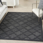 Nourison Easy Care Moroccan Charcoal/Black 6' X 9' Area Rug, Trellis, Easy Cleaning, Non Shedding, Bed Room, Living Room, Dining Room, Backyard, Deck, Patio (6X9)