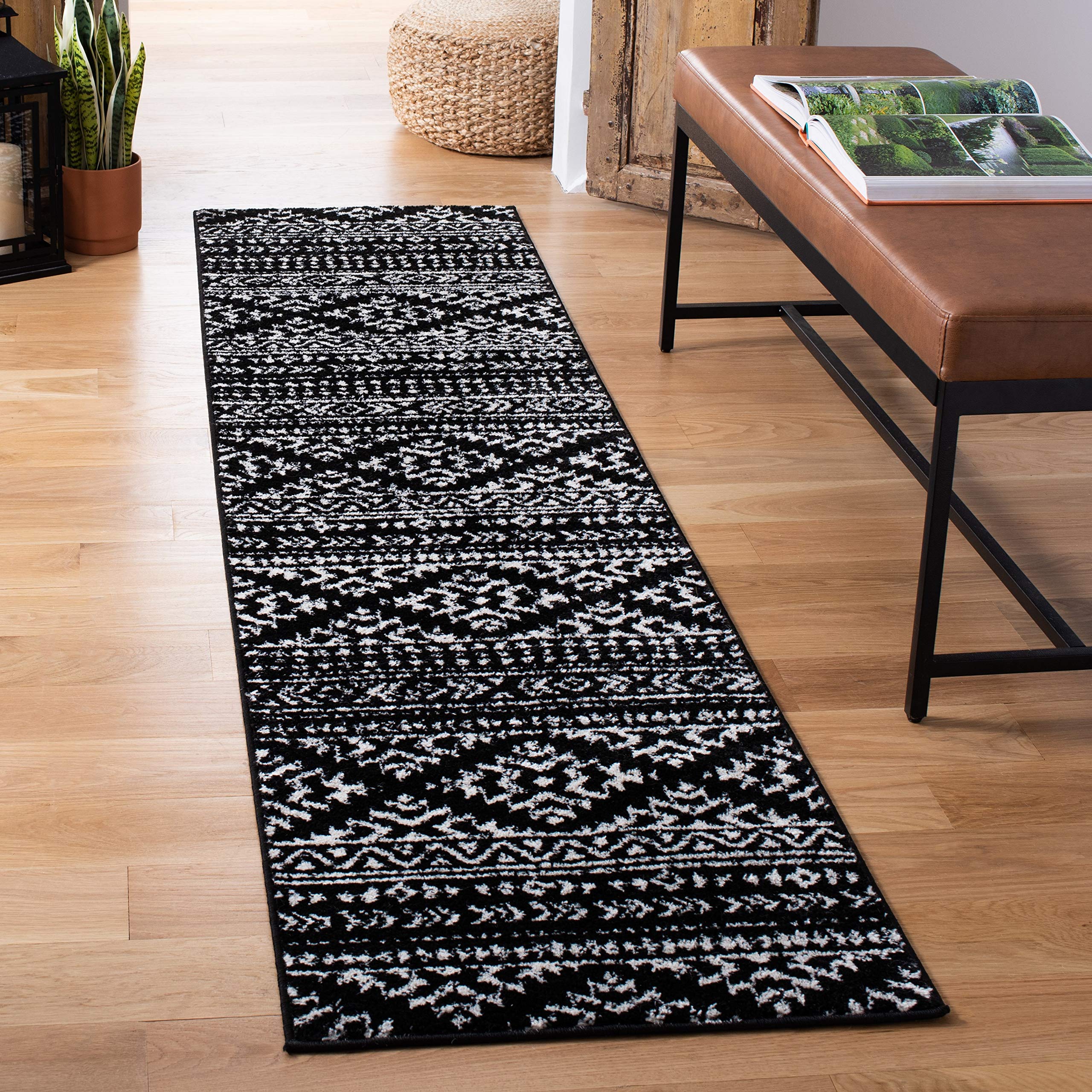 SAFAVIEH Tulum Collection Runner Rug - 2 x 21, Black & Ivory, Moroccan Boho Tribal Design, Non-Shedding & Easy Care, Ideal for