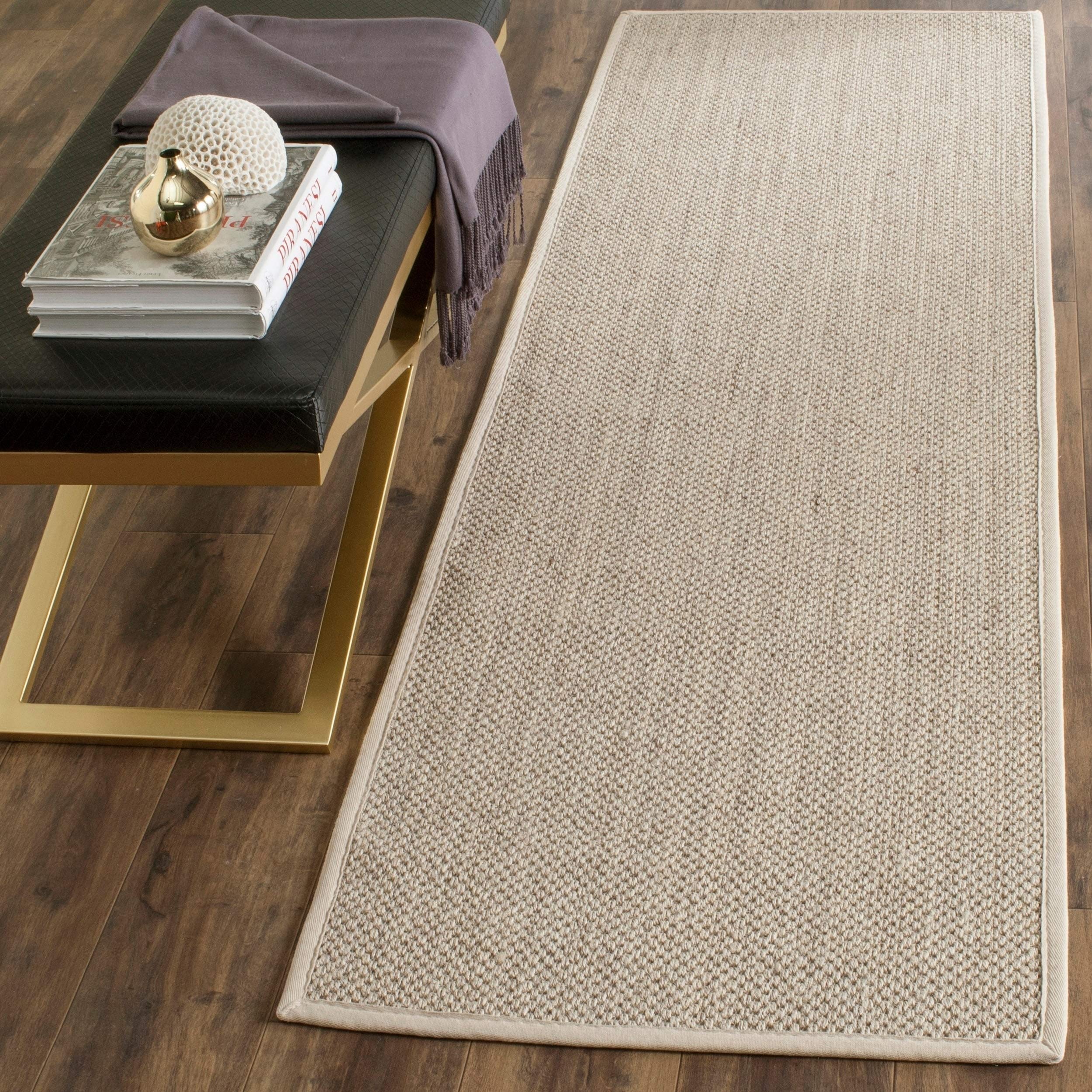 SAFAVIEH Natural Fiber Collection Runner Rug - 26 x 18, Marble & Beige, Border Sisal Design, Easy Care, Ideal for High Traffic