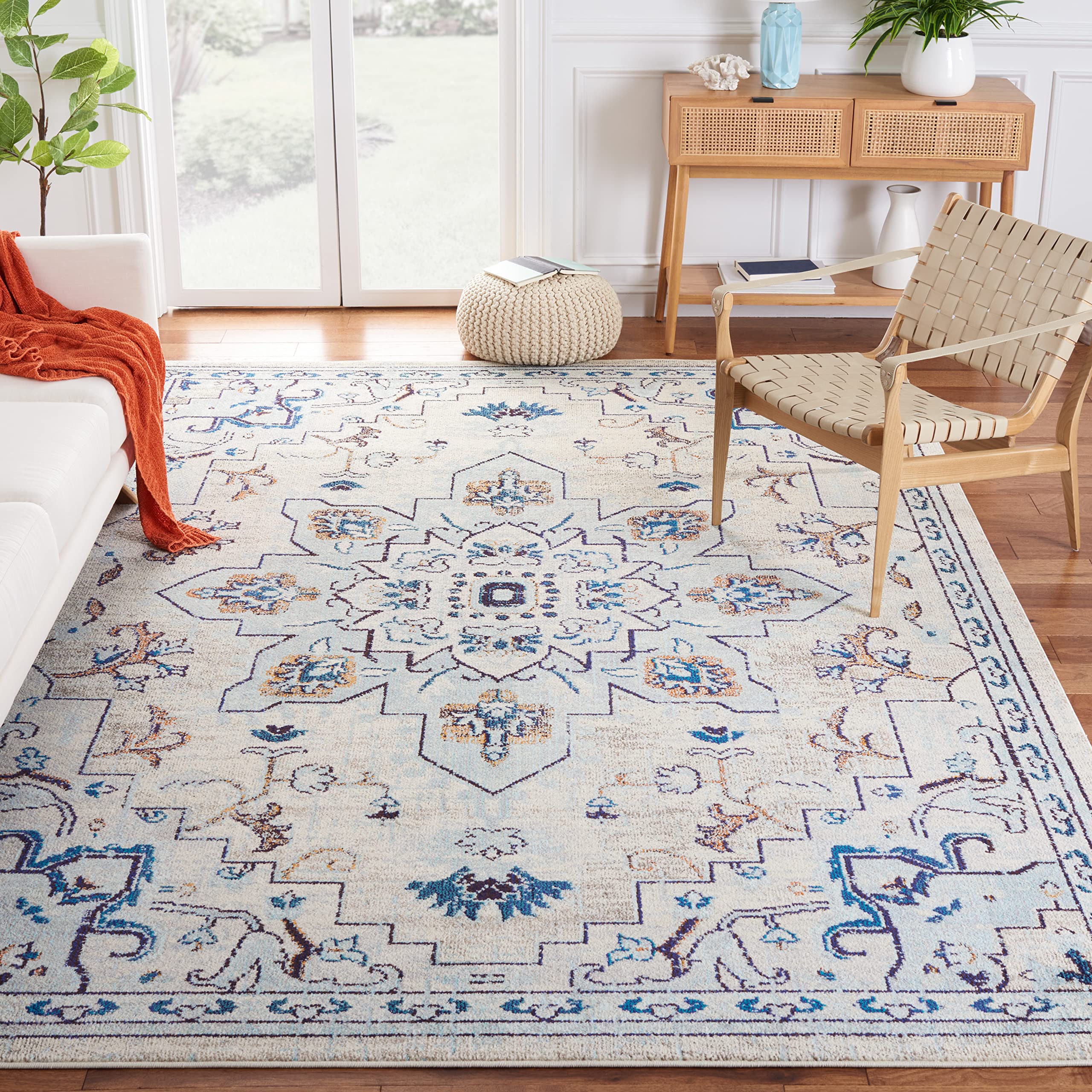 Safavieh Madison Collection 8 Square IvoryLight Blue MAD473D Boho Chic Medallion Distressed Non-Shedding Living Room Dining Bed
