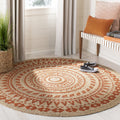 SAFAVIEH Natural Fiber Collection Area Rug - 4 Round, Orange & Natural, Handmade Boho Mandala Braided Jute, Ideal for High Traf