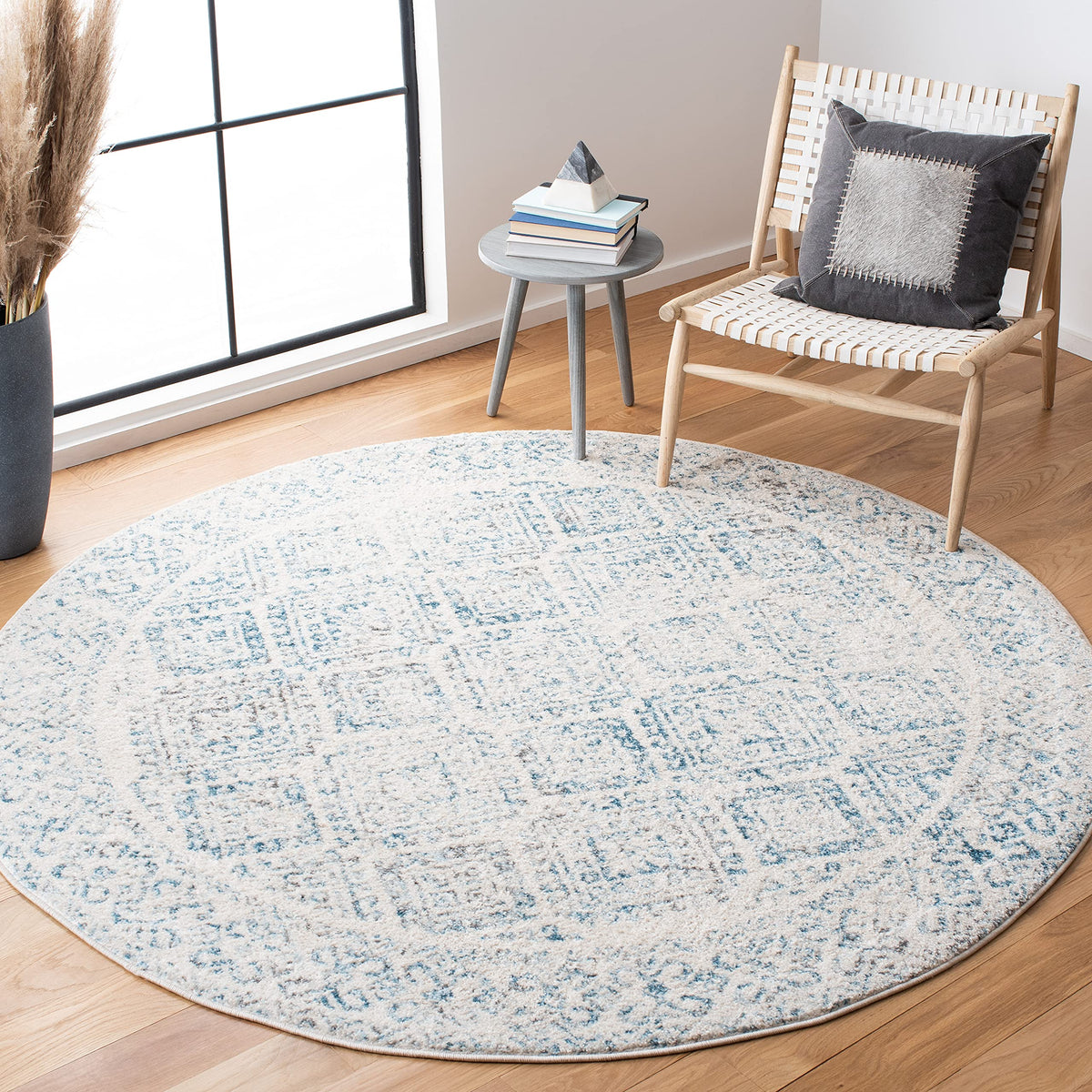 SAFAVIEH Tulum Collection 3 Round Ivory / Turquoise TUL264B Moroccan Boho Distressed Non-Shedding Dining Room Entryway Foyer Li