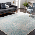 SAFAVIEH Evoke Collection 51 x 76 Ivory / Aqua EVK256J Oriental Distressed Non-Shedding Living Room Bedroom Area Rug